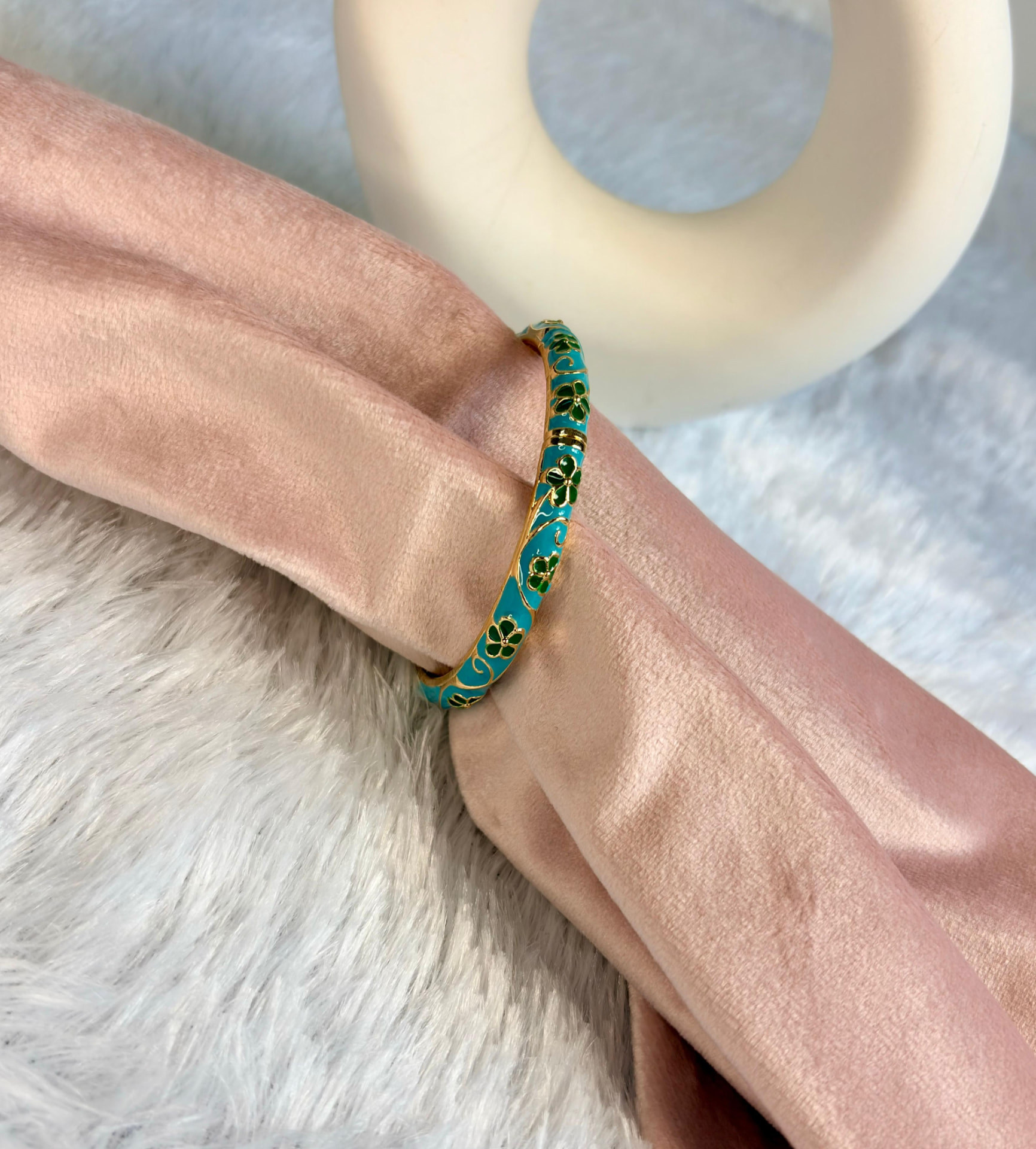 Turquoise Clover Enamel Kada