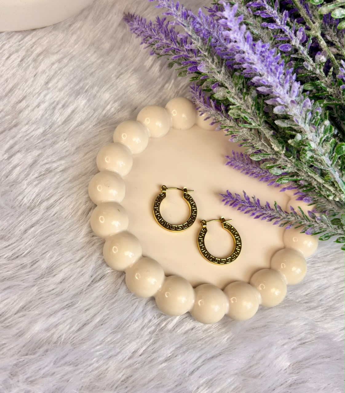 Greek Key Engraved Hoops