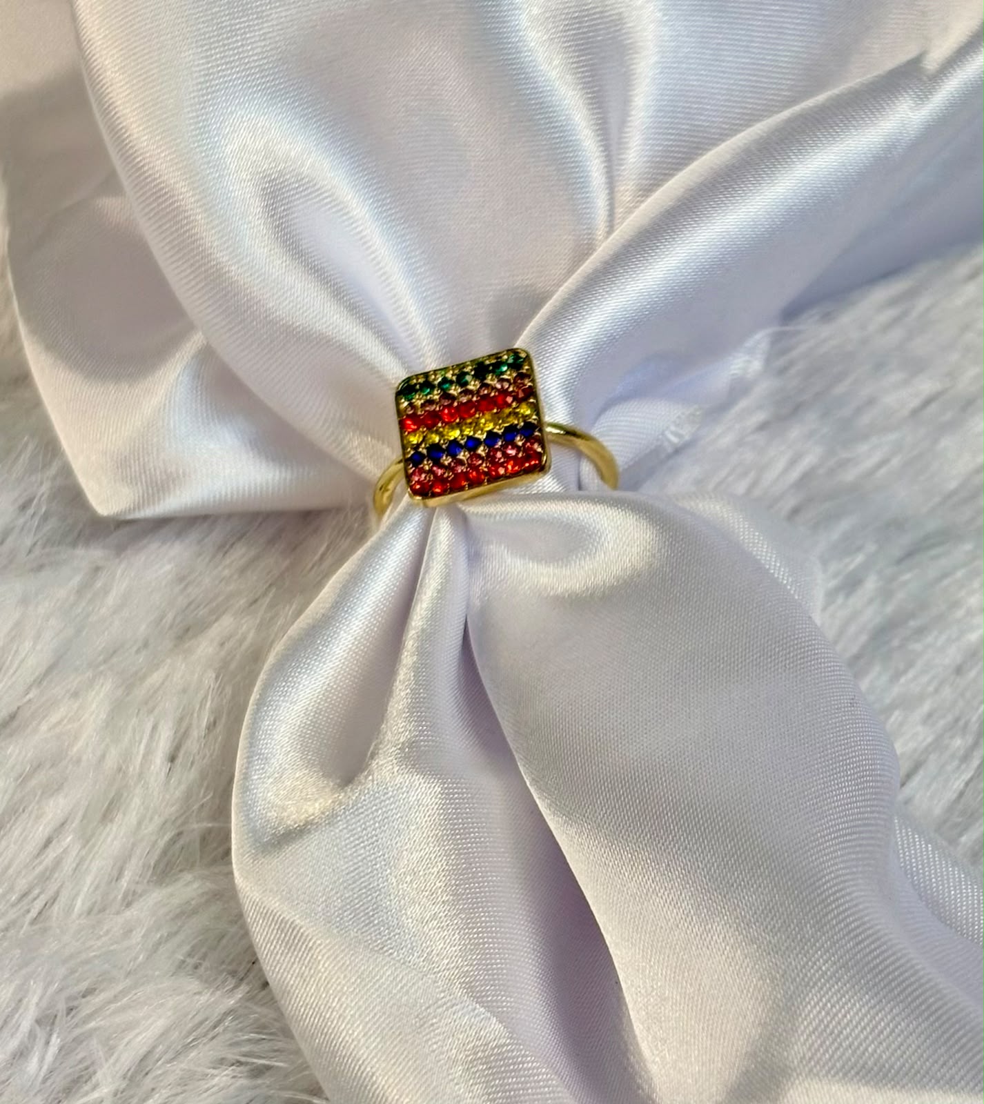 Rainbow Pavé Square Ring