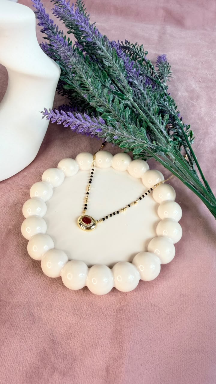 Ruby Oval Halo Mangalsutra