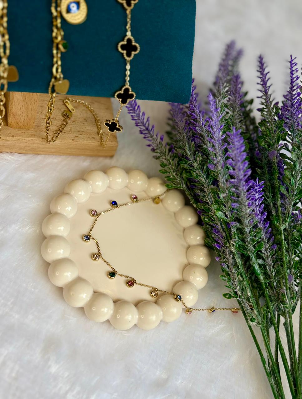 Rainbow Bezel Station Necklace