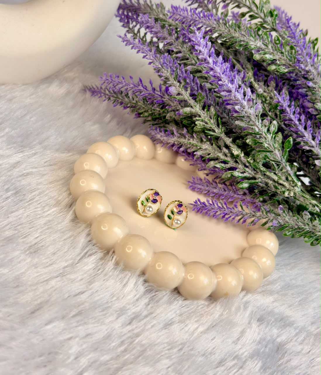 Ivory Floral Pearl Oval Studs