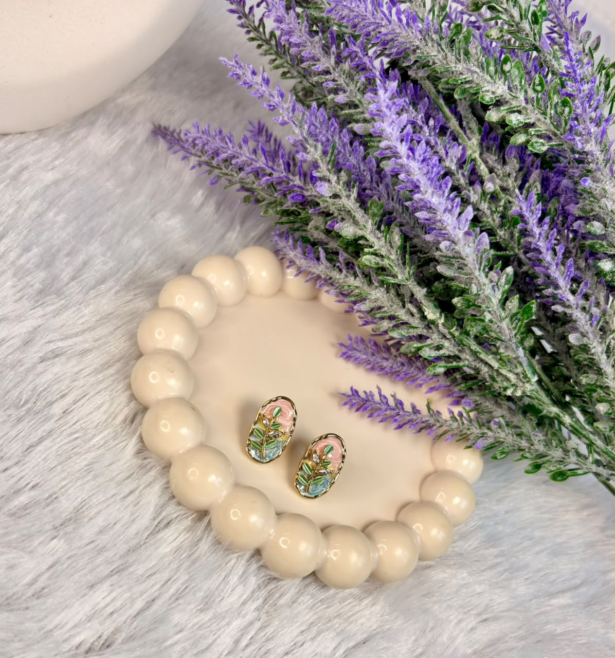 Pastel Rose Vine Oval Studs