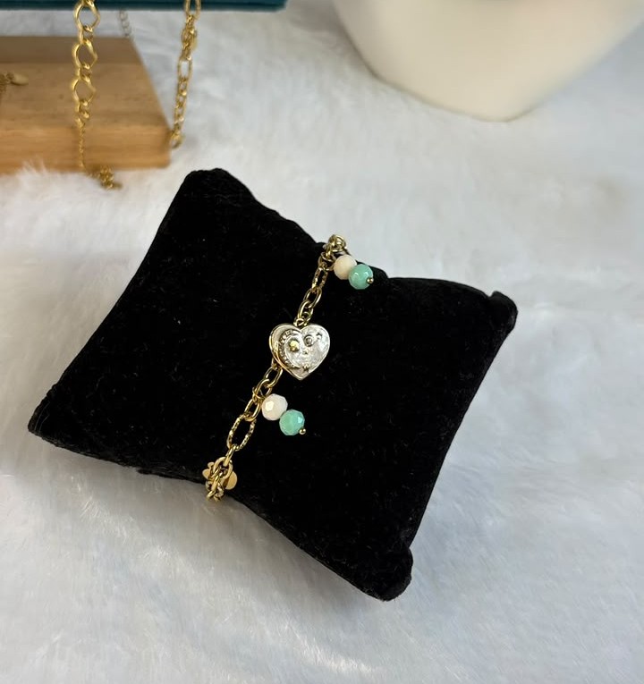 Mint Bead Heart Bracelet