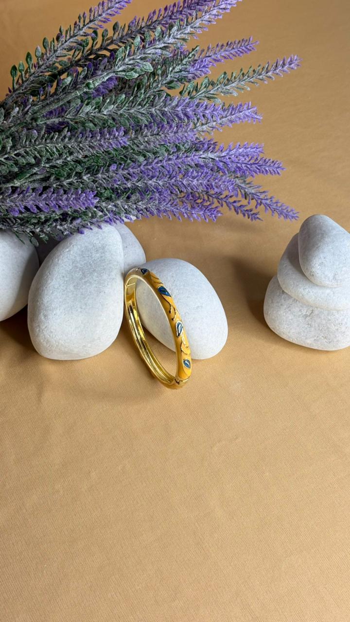 Golden Blue Leaf Enamel Kada