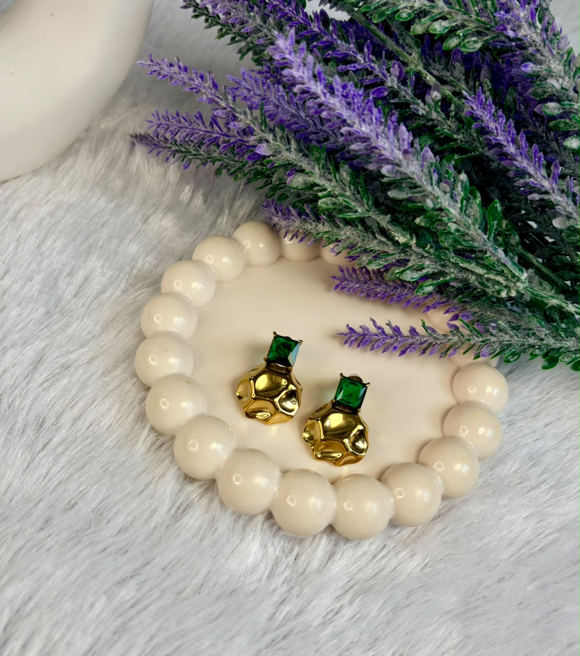 Emerald Nugget Gold Studs